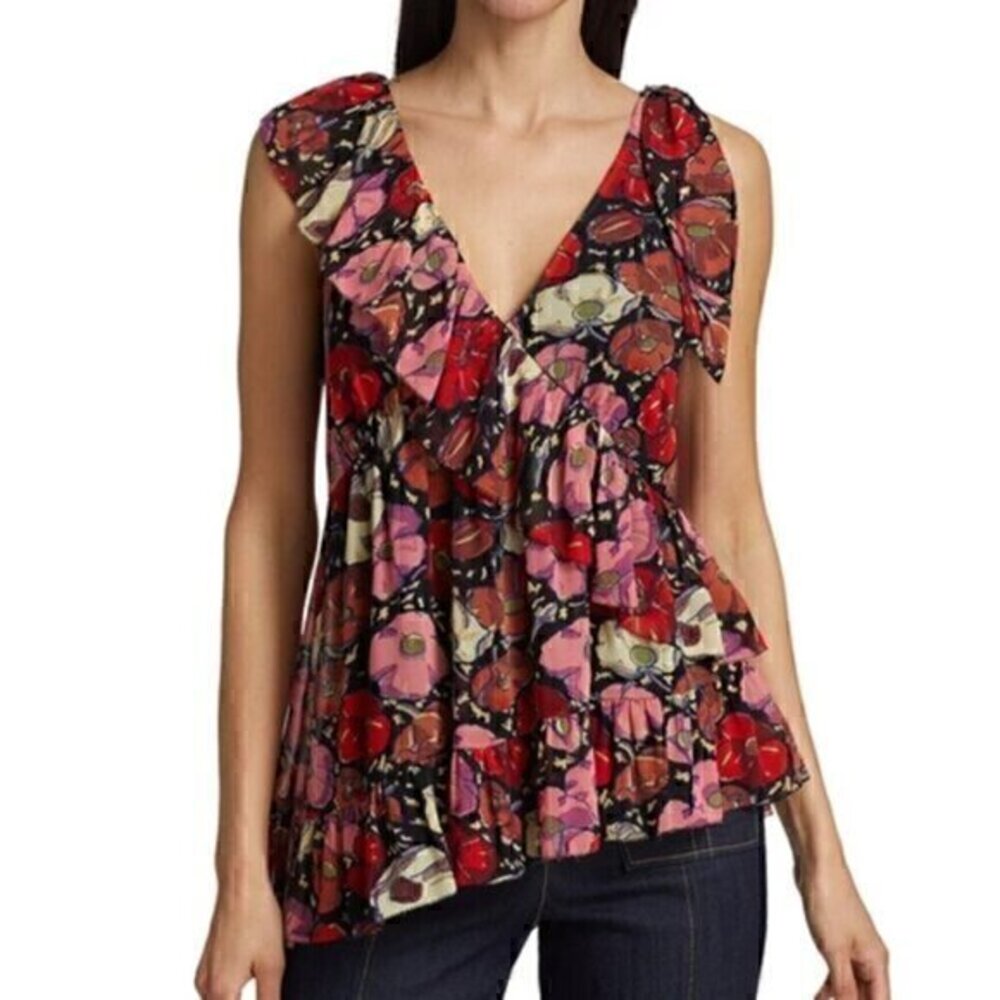Cinq a Sept. Naomi Floral Print Ruffle Top.